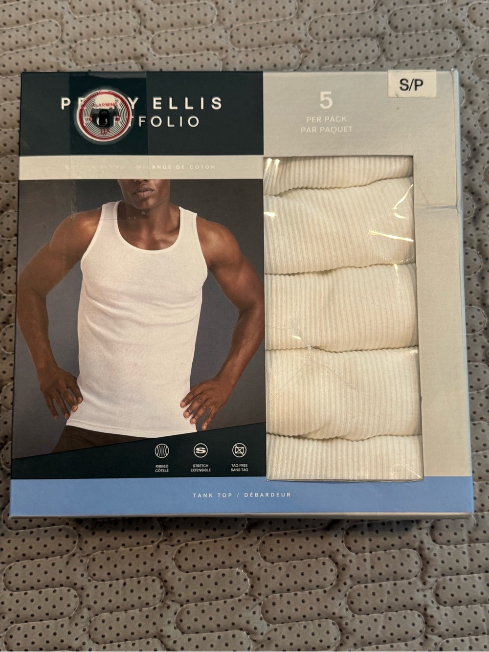 Perry Ellis White Ribbed Tank Tops - 5 Pack